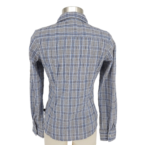 The North Face Shirt Blue Plaid Long Sleeve Button Up Collared Top Medium - Picture 5 of 8